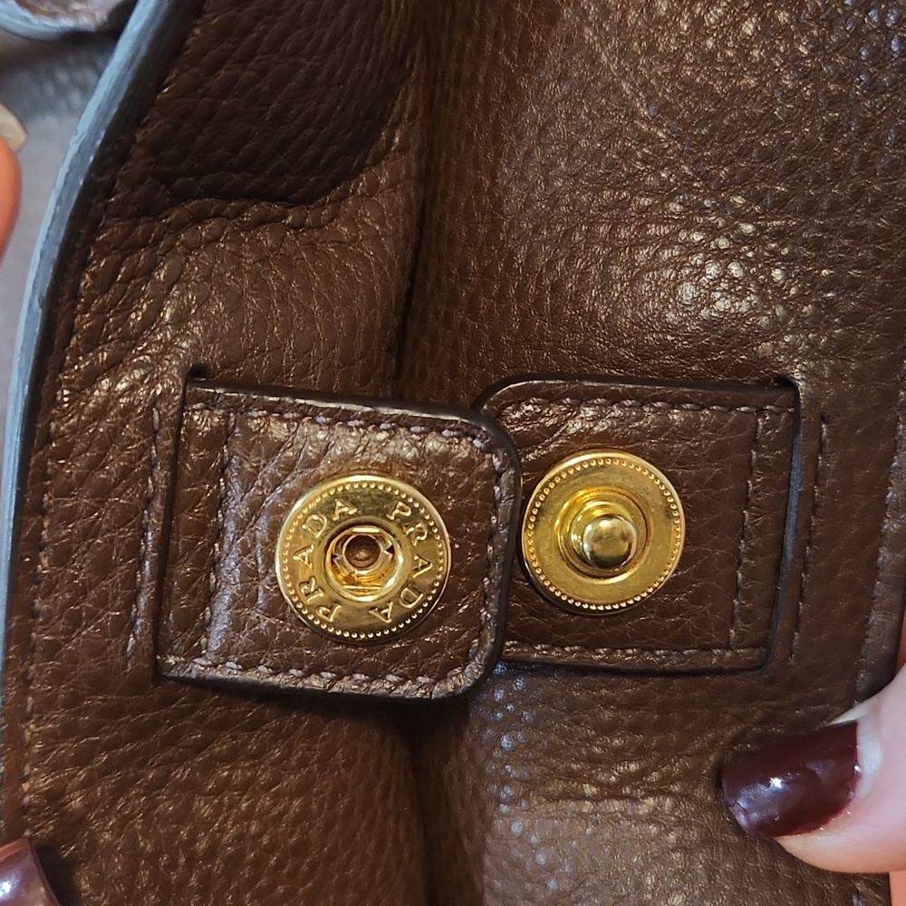 Prada Brown Pebbled Leather Top-Handle Crossbody Bag with Gold Hardware - Picture 10 of 16